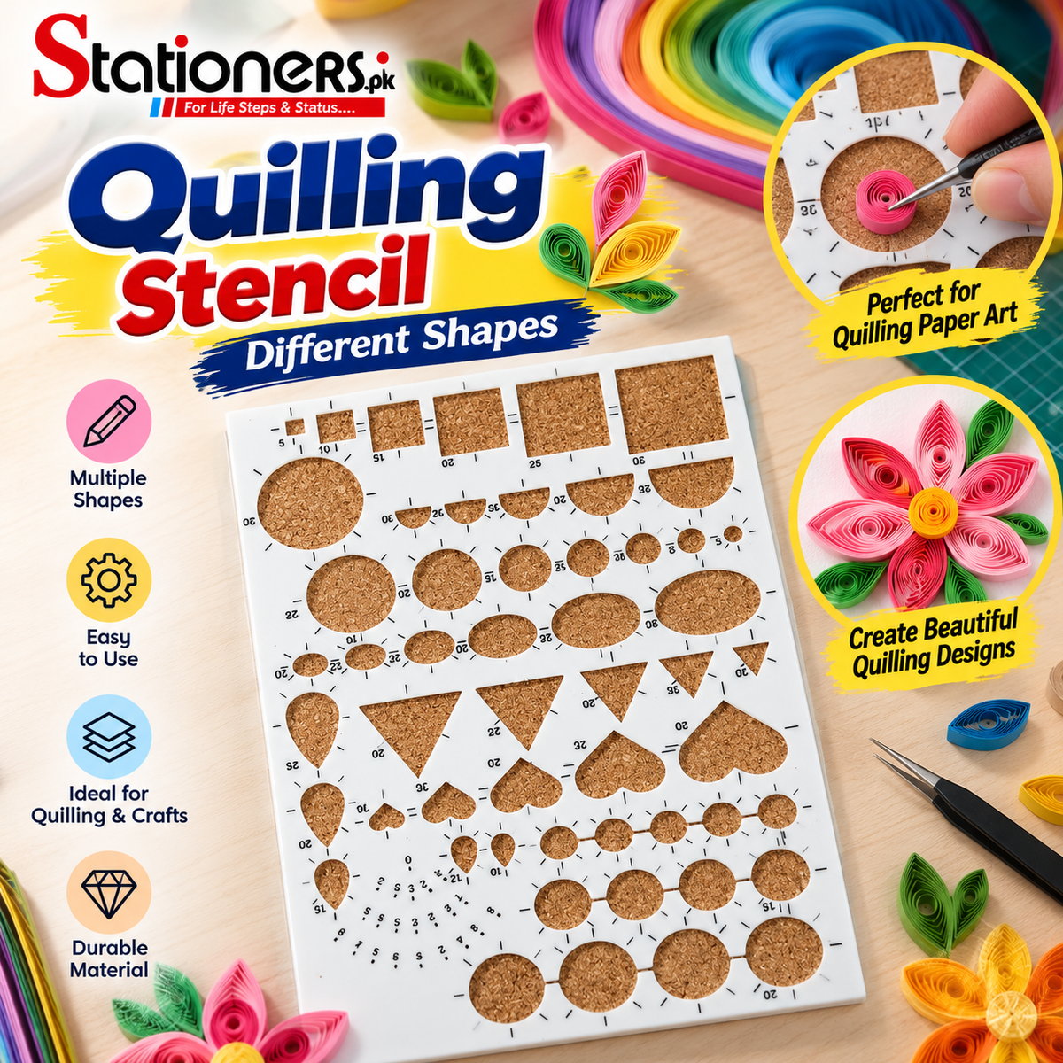 Quilling Stencil Board – Multiple Shapes Template for Paper Quilling, DIY Crafts & Art Projects