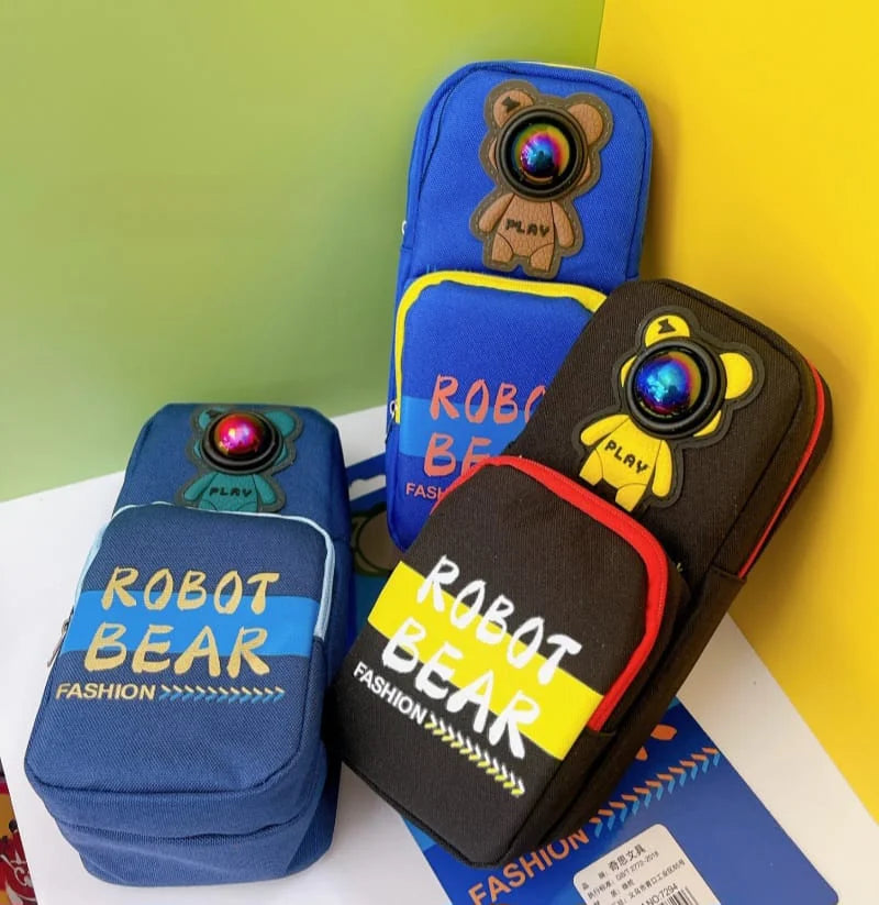 Robot Bear Pencil Pouch With Light for Kids