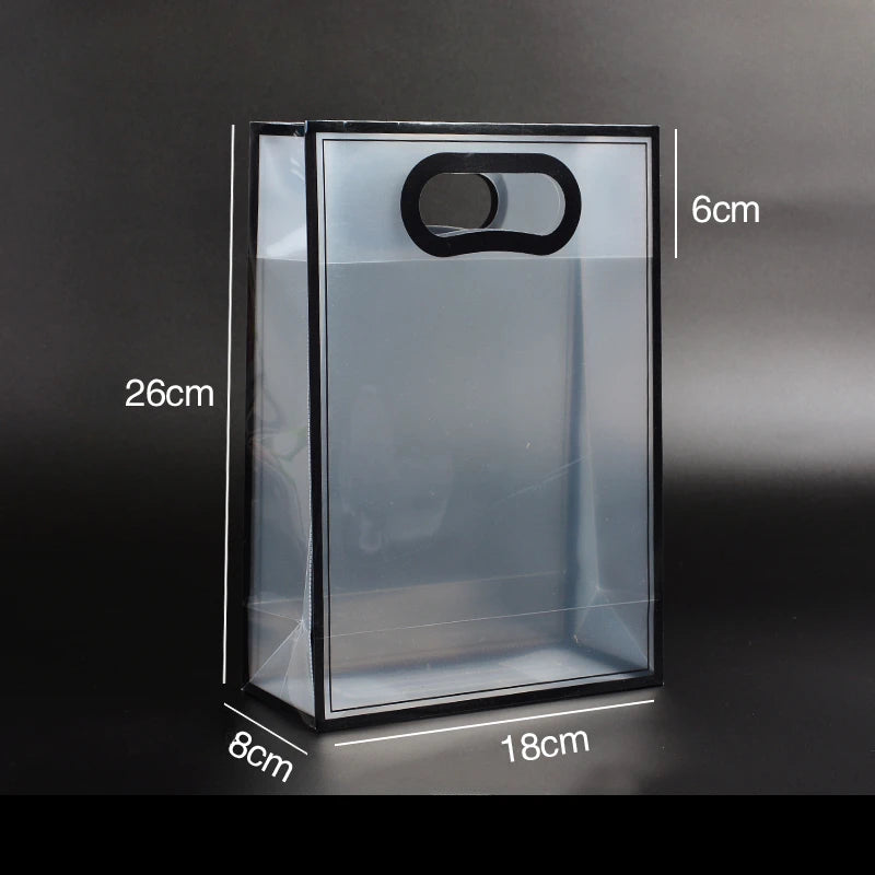 Transparent Gift Bag with Handle 26x18x8cm | Clear PVC Gift Packaging Bag for Stationery, Birthday & Special Occasions 3pcs Large