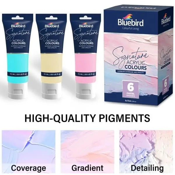 Bluebird Signature Acrylic Colours – 75 ml – Set of 6 PASTEL