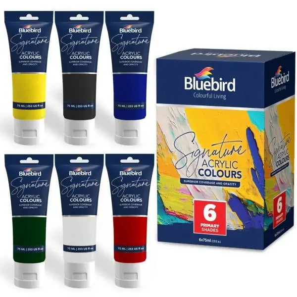 Bluebird Signature Acrylic Colours – 75 ml – Set of 6 PRIMARY