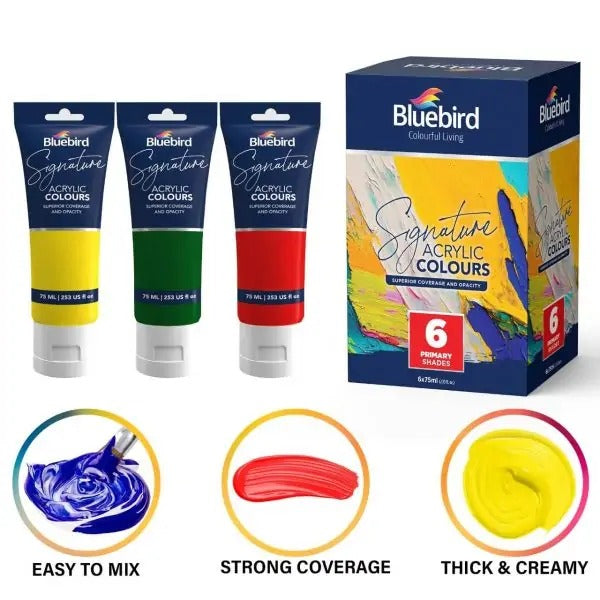 Bluebird Signature Acrylic Colours – 75 ml – Set of 6 PRIMARY