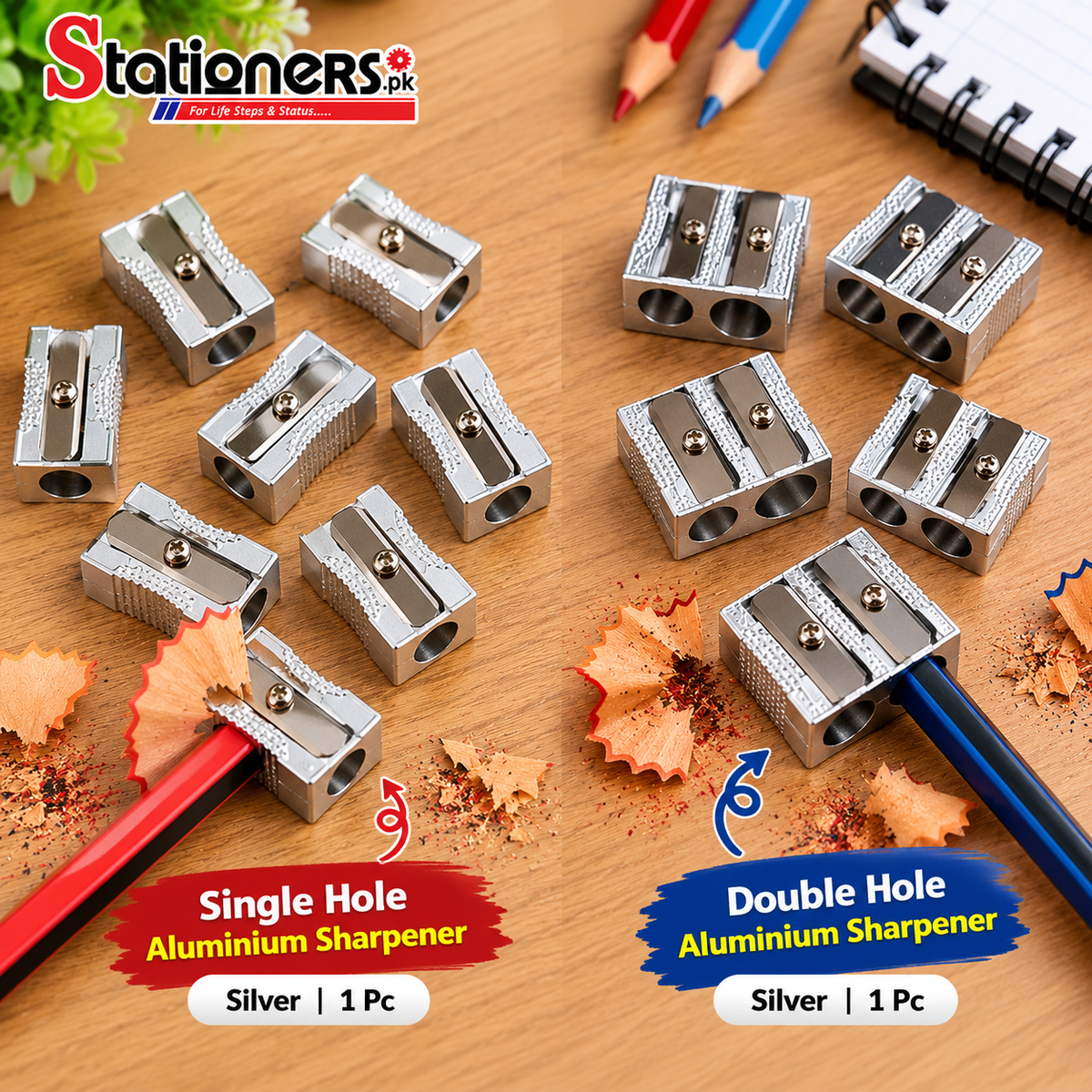 Aluminium Pencil Sharpener Single Hole & Double Hole Silver – 1 Pc