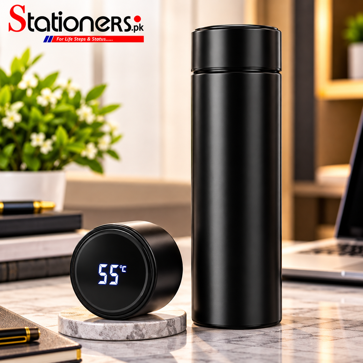 Water Bottle Stainless Steel 500ml LED Temperature Display - Multicolour