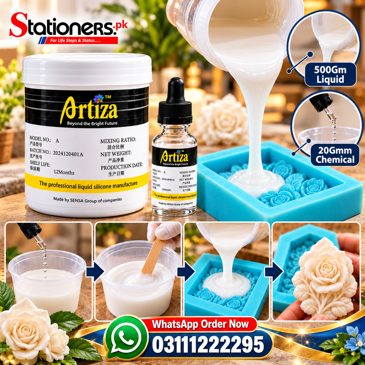 Artiza Liquid Silicone Rubber for Mold Making 500g with 20g Chemical – DIY Resin Casting & Craft Mold Making Kit