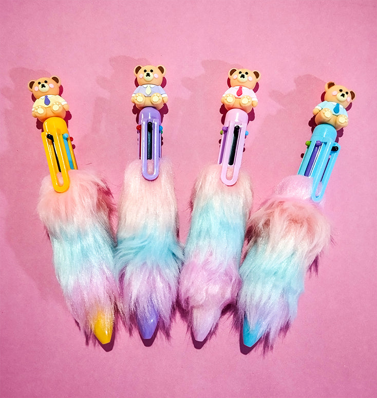 Teddy Bear Feather Fur Multicolor Gel Pen