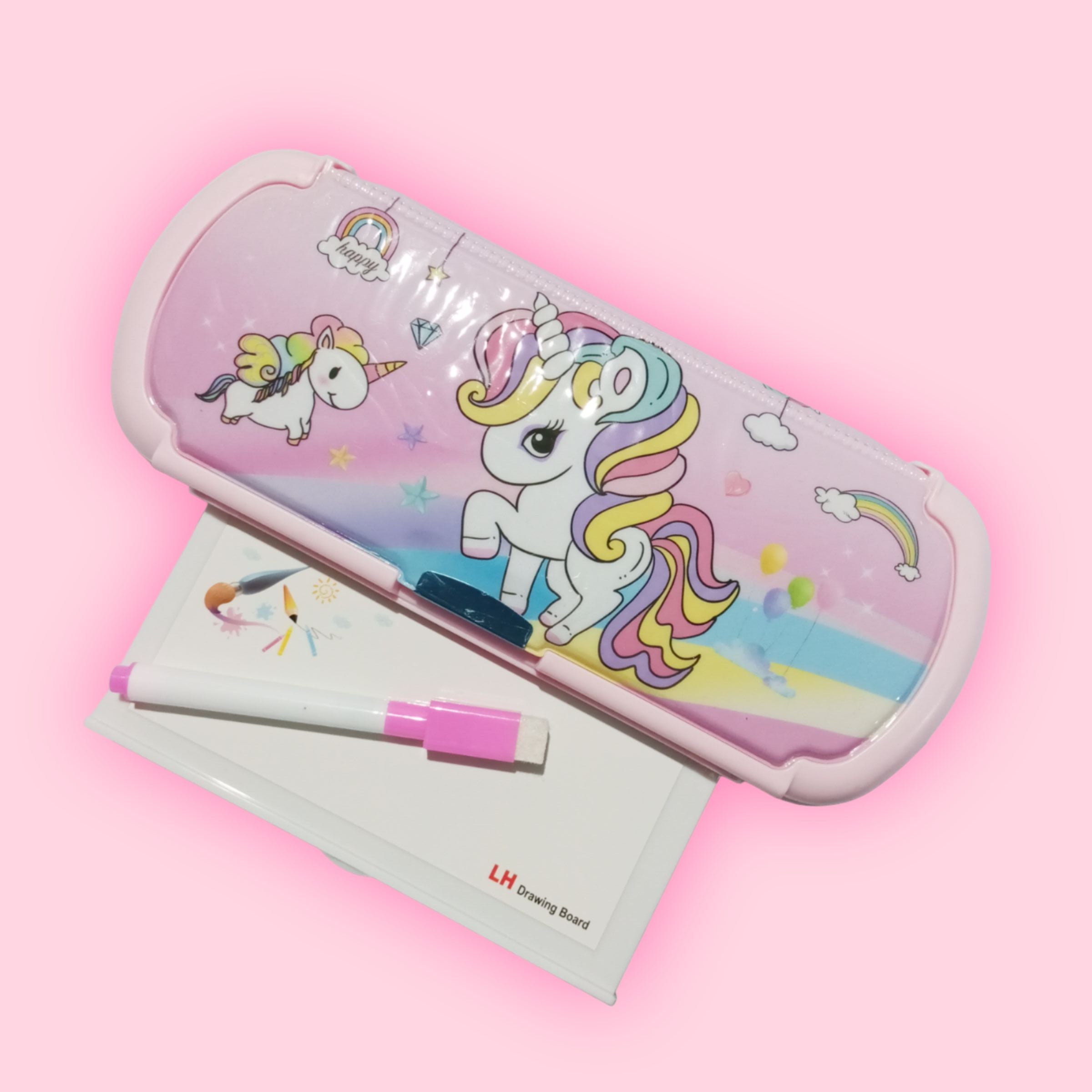 Unicorn Character Pencil Box with Mini Drawing Board