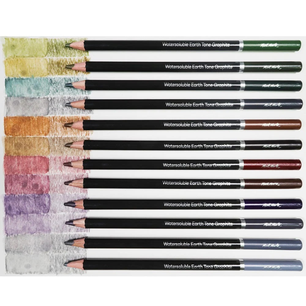 Mont Marte Watersoluble Earth Tones Coloured Graphite Pencils Signature 12pc
