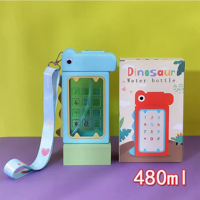 Dinosaur Straw Water Bottle With Strap – 480 ml