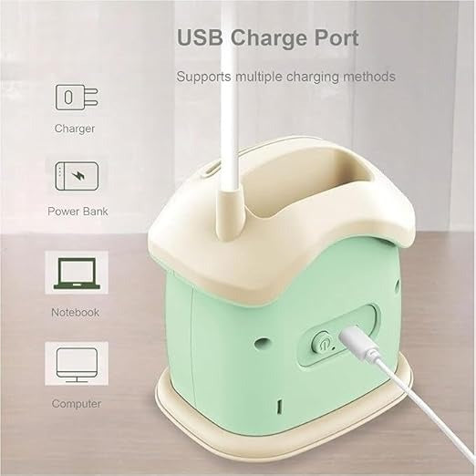 "3-in-1 Rechargeable LED Desk Lamp with Pen Holder & Piggy Bank, House-Shaped, Dimmable, Flexible 360° Hose Table Lamp for Kids"