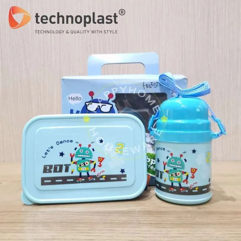 Kids Lunch Box & Bottle Set - Cute Robot Design, BPA-Free, Ideal for School