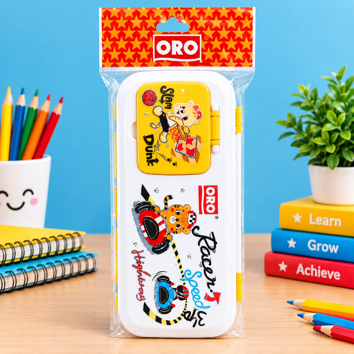 ORO Kids Pencil Case – Colorful Cartoon Design, Durable Stationery Storage Box for School & Home
