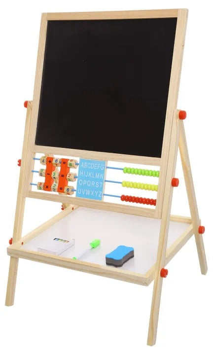 Kids Educational & Learning Multipurpose Double-Sided Magnetic Wooden Drawing Board with Abacus