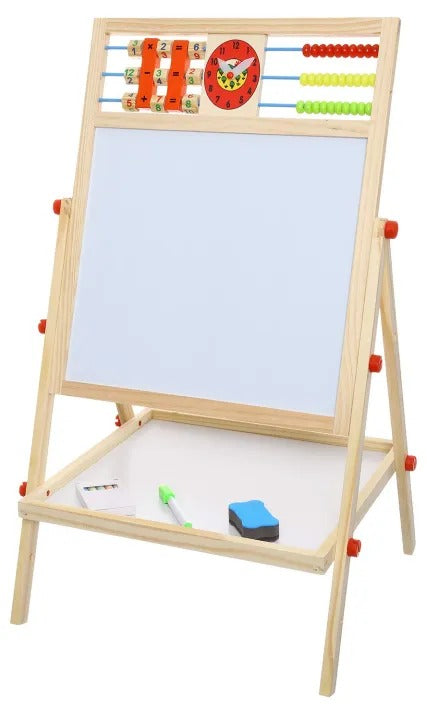 Kids Educational & Learning Multipurpose Double-Sided Magnetic Wooden Drawing Board with Abacus