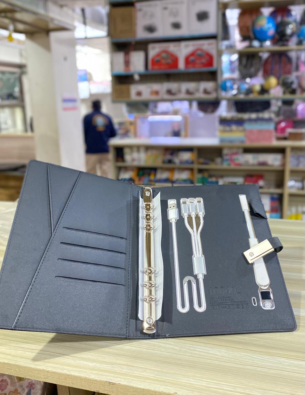 Executive Smart Charging Portfolio Diary with 10,000mAh Power Bank & Multi-Cable Organizer