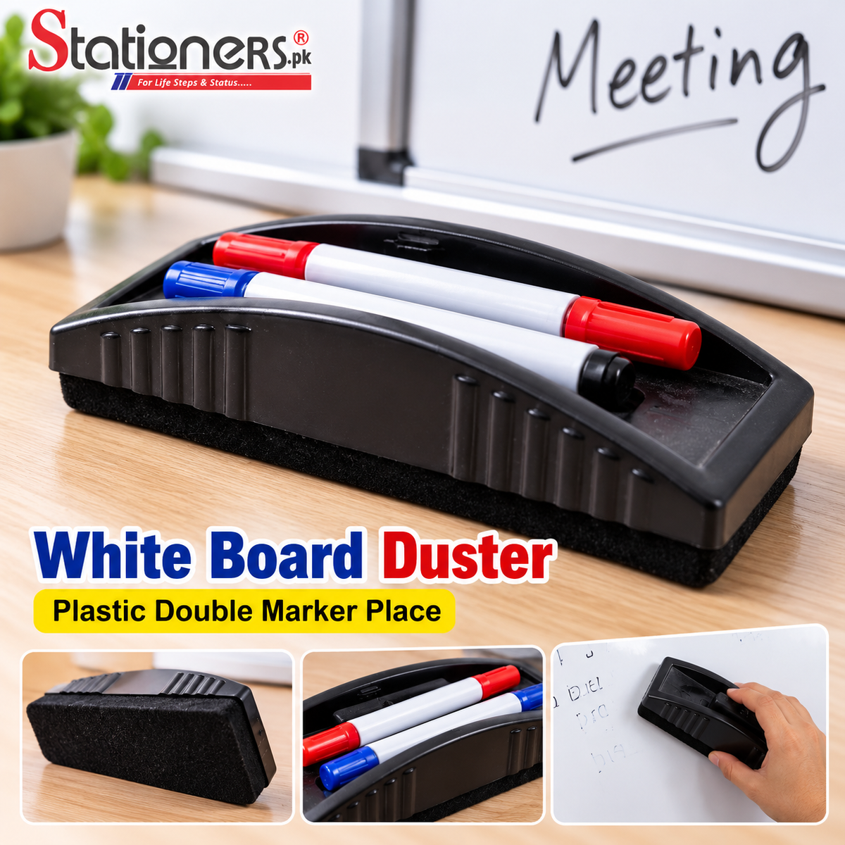White Board Duster Plastic with Double Marker Holder