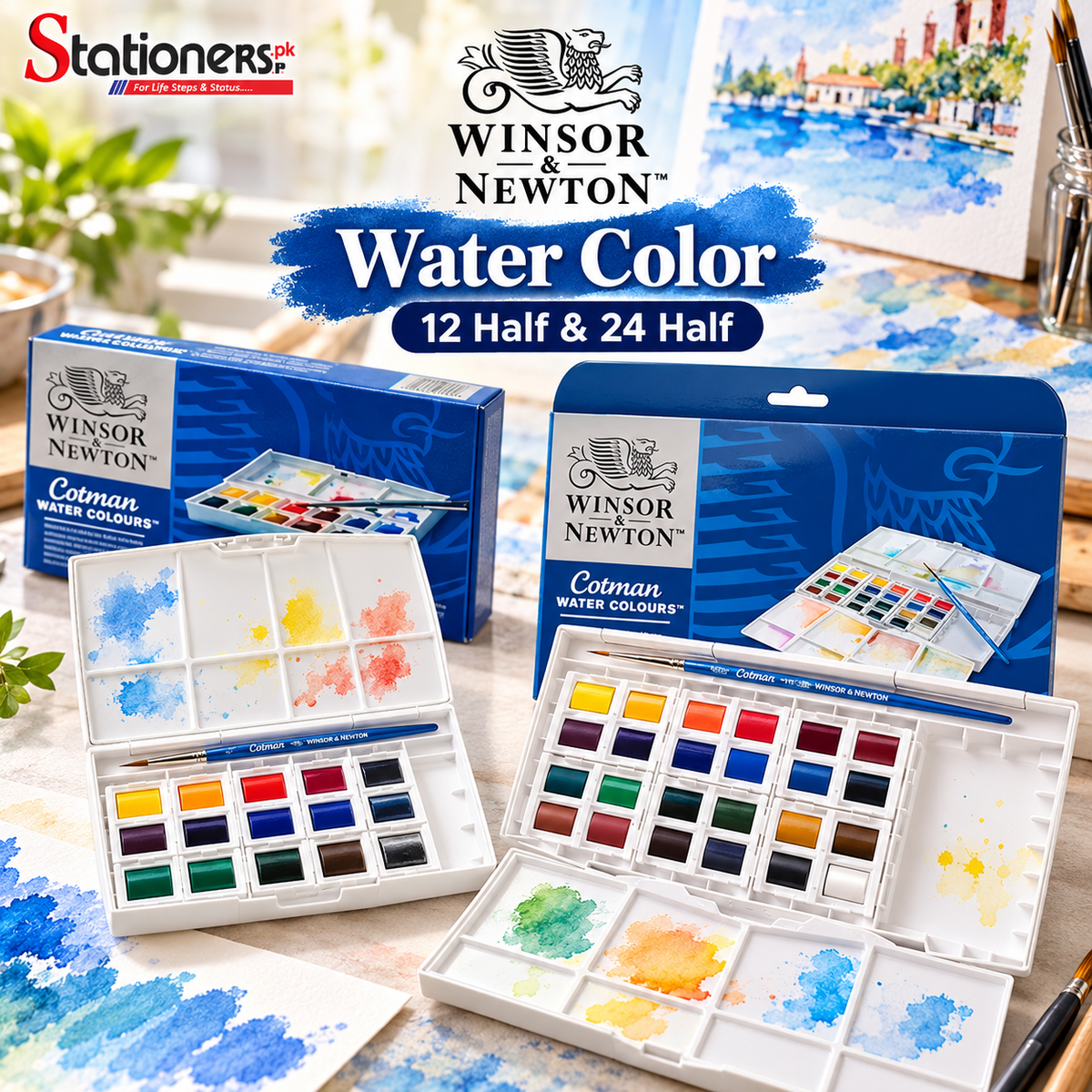 Winsor & Newton Cotman Water Colours Watercolor Set – 12 Half & 24 Half