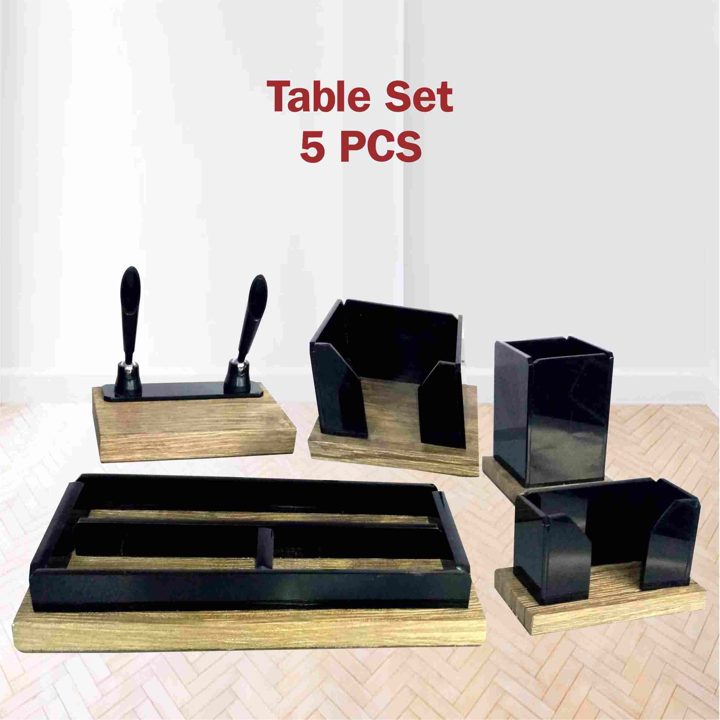 Wooden Metal Mesh Office Table Set 5 Pc