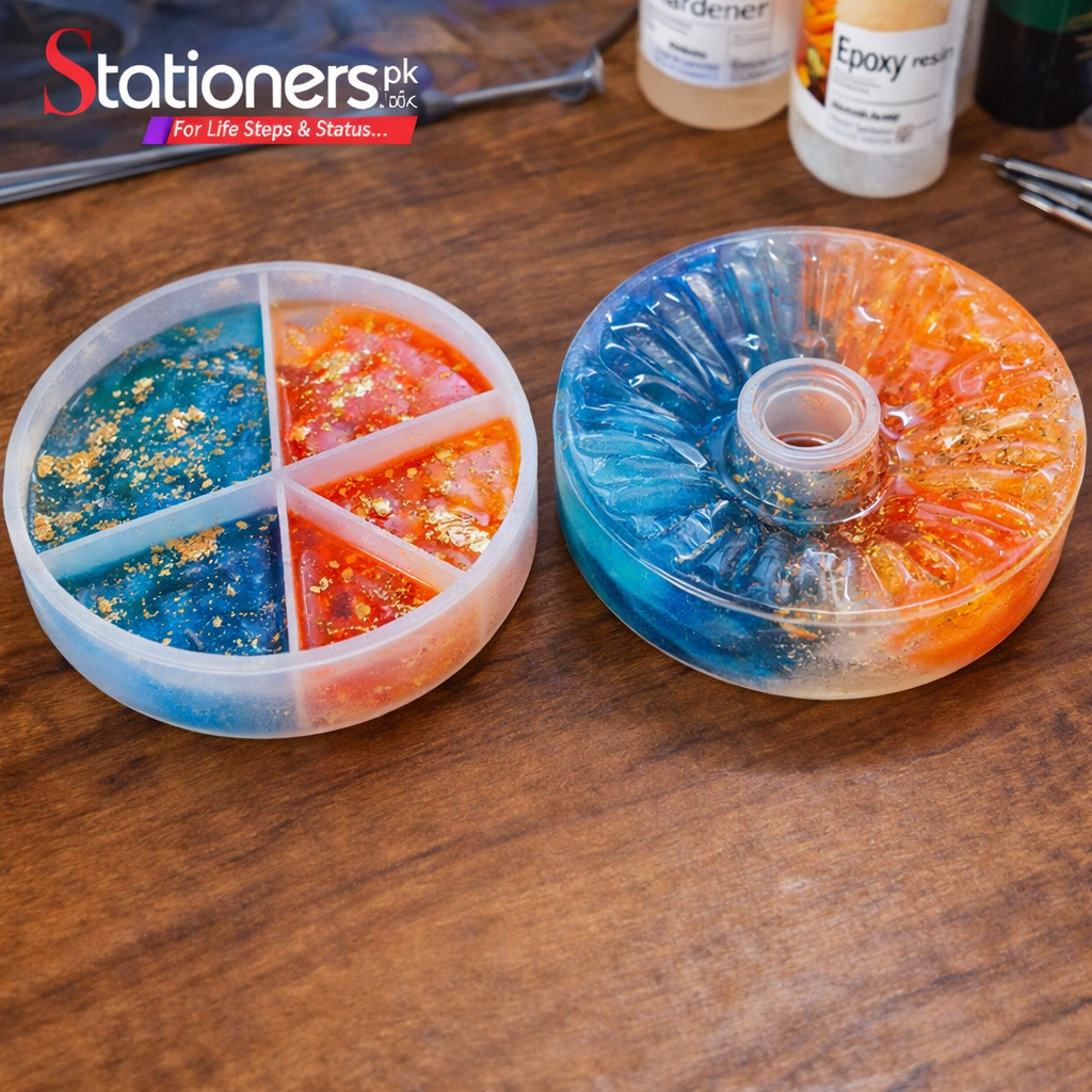 Round 4-Section Silicone Resin Mold Set – Fluted Center Hole Tray & Divider Casting Mold for Epoxy Art, Candle & Decorative DIY