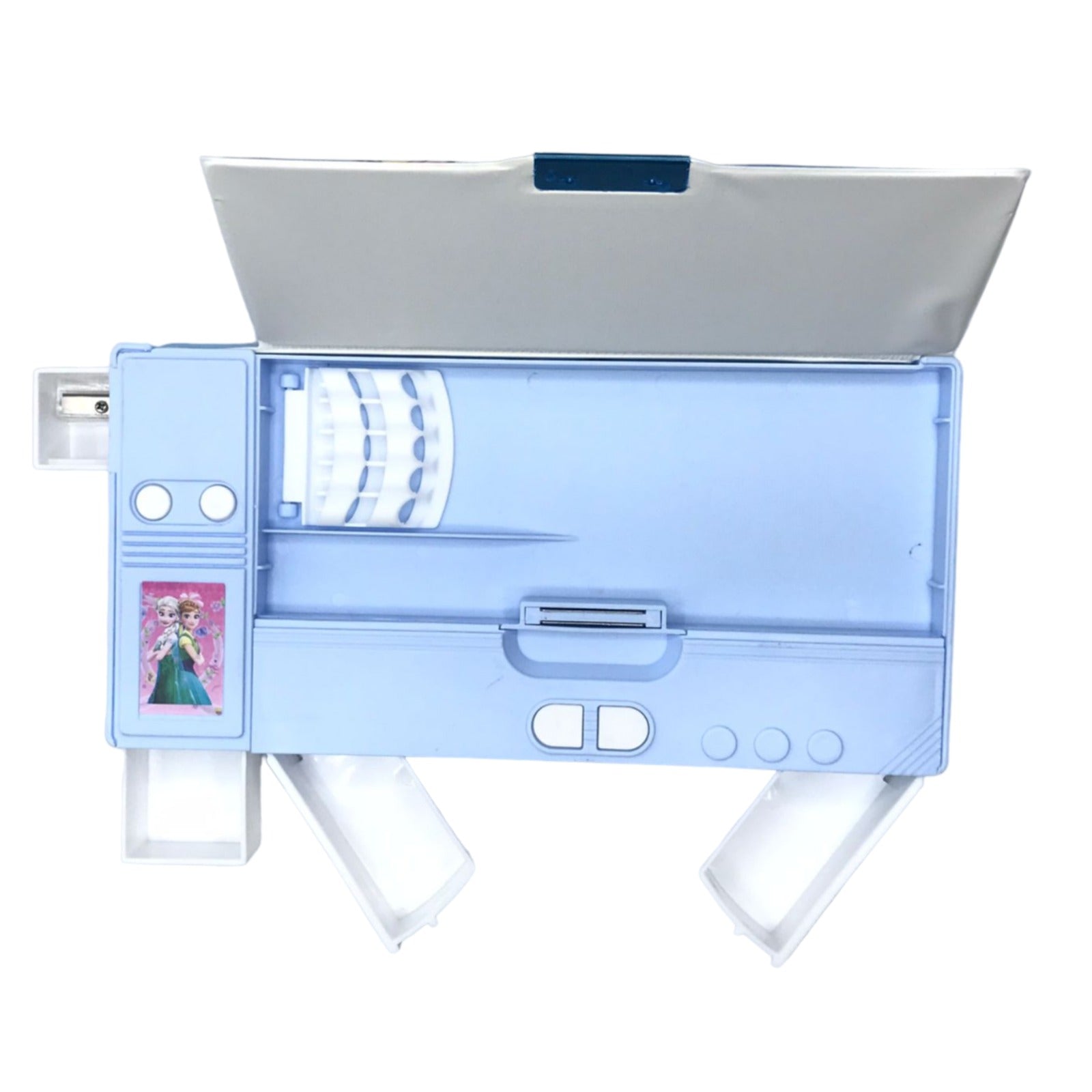 Multifunctional Jumbo Dual Side Magnetic Pencil Box (Blue Unicorn)