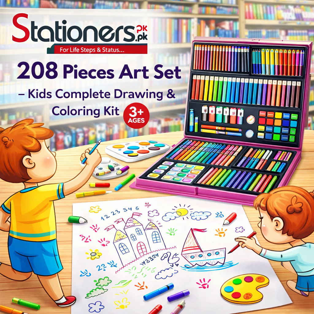 Super Mega 208 Pieces Art Set – Kids Complete Drawing & Coloring Kit (3+ Ages)