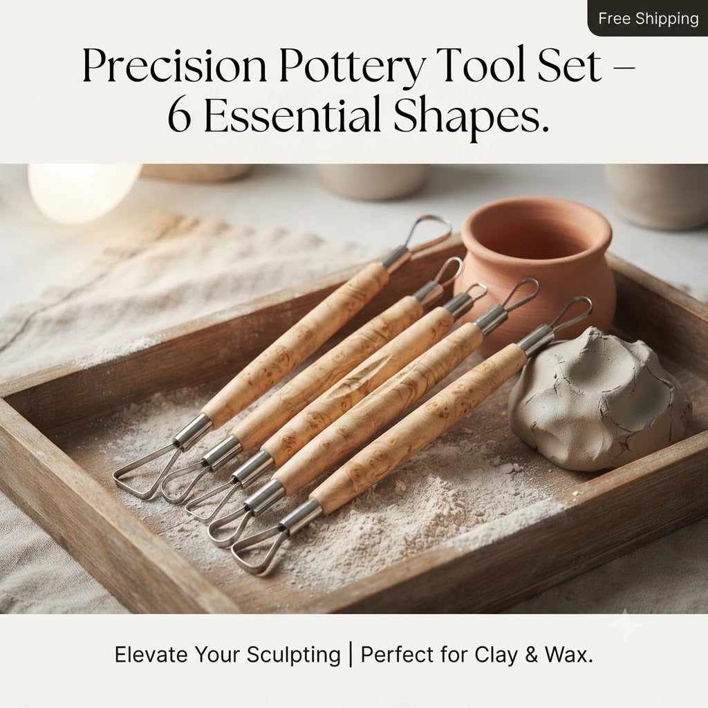 6 piece - Clay Sculpting / Pottery Tool Set – Wooden Handle