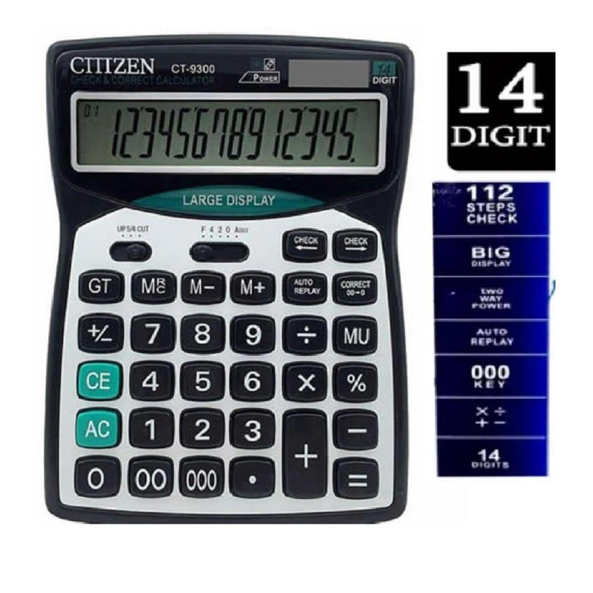 Citizen Calculator CT-9300 | 14-Digit Desktop Calculator | Dual Power (Solar + Battery) | Large Display