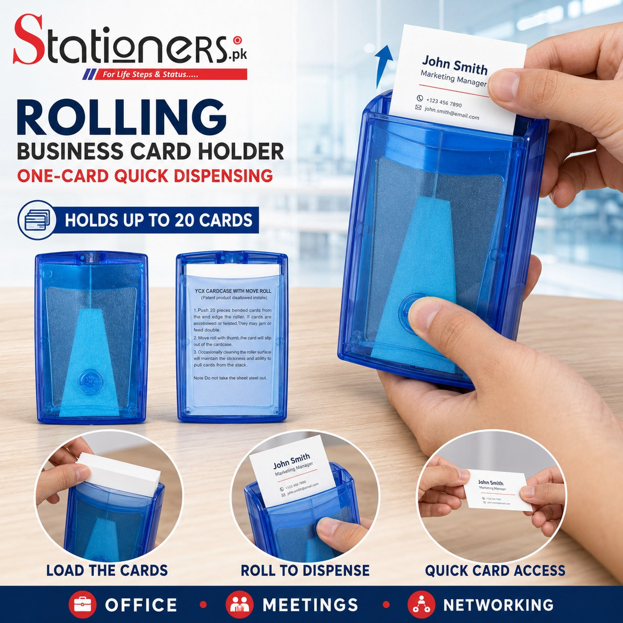 Rolling Business Card Holder with Quick Dispensing – Holds Up to 20 Cards