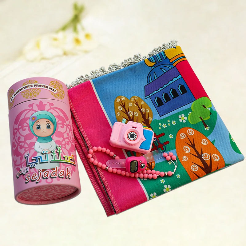 Kids Prayer Mat Set with Tasbih & Digital Counter – Islamic Prayer Set for Boys & Girls