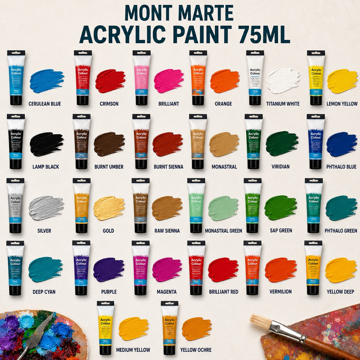 Mont Marte Acrylic Colour Paint Tube 75ml (1PC)
