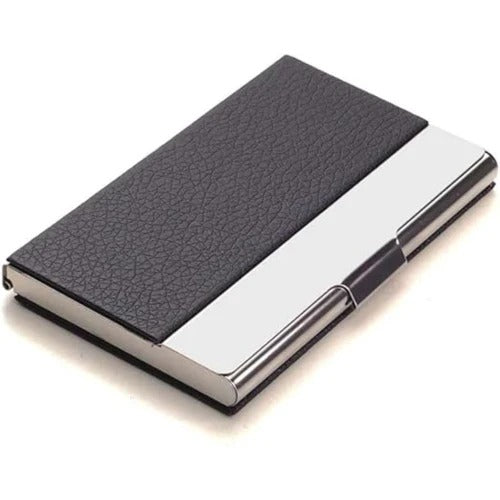 Metal & Black Rexine Visiting Card Case – Slim Business Card Holder