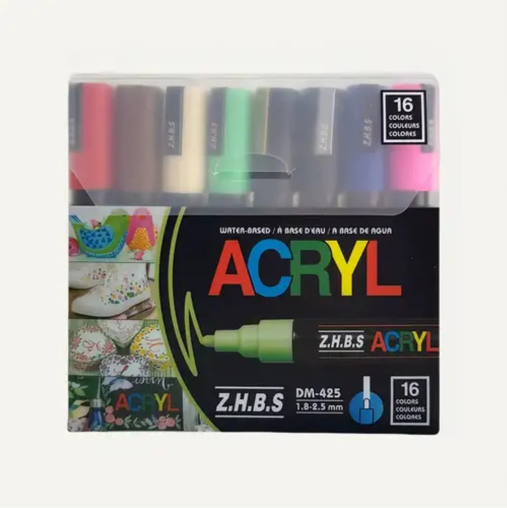 Acryl Waterbased Marker Set – 8 Pcs & 16 Pcs | Multi-Surface Acrylic Paint Markers