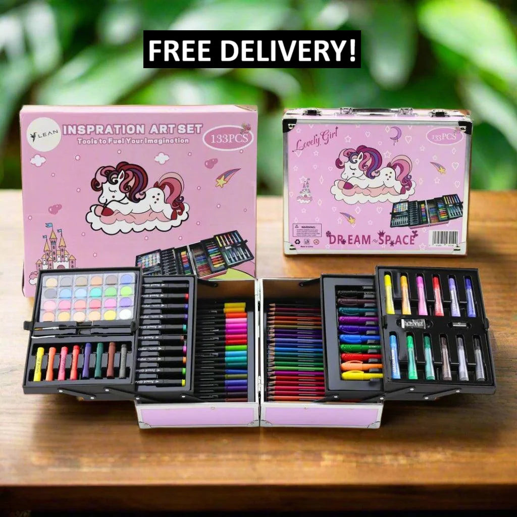 Moon Rocket 113pcs Art Kit – Space Theme Coloring & Drawing Set (Blue & Pink)