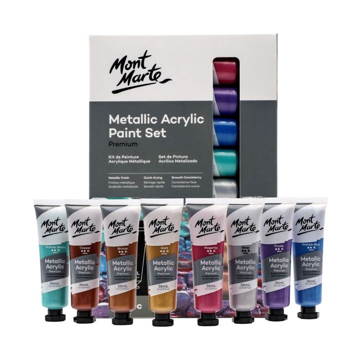 Mont Marte Metallic Acrylic Paints 36ml Tubes Set Of 8 Pieces