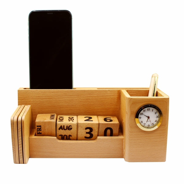 Wooden Pen Holder with XL Calendar