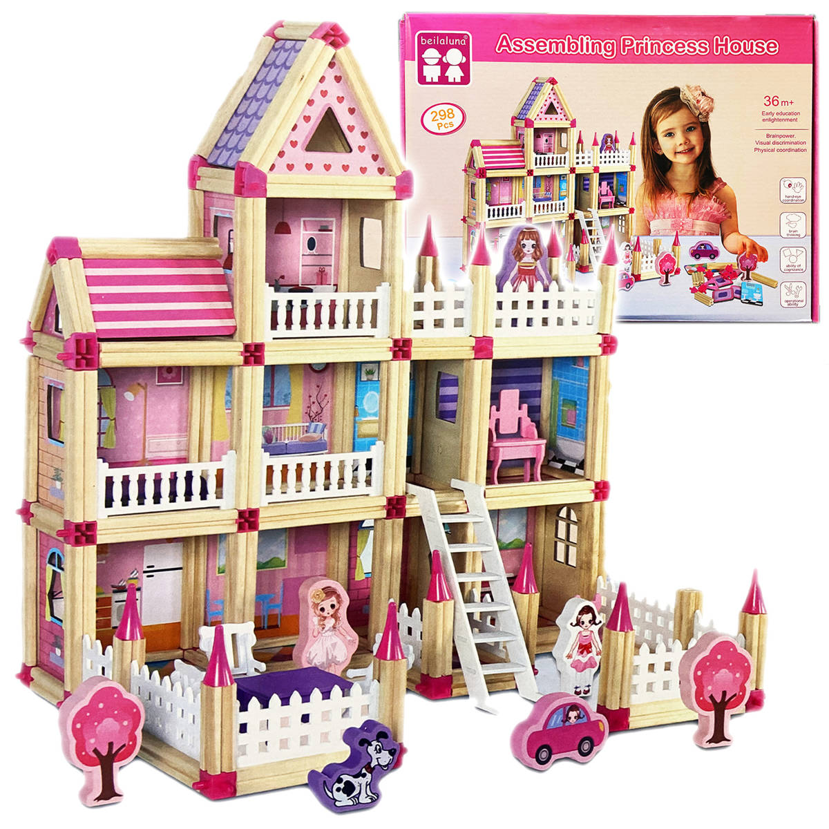 Assembling Princess Wooden House For A GIRL CONSTRUCTION BLOCKS TOY 298pcs