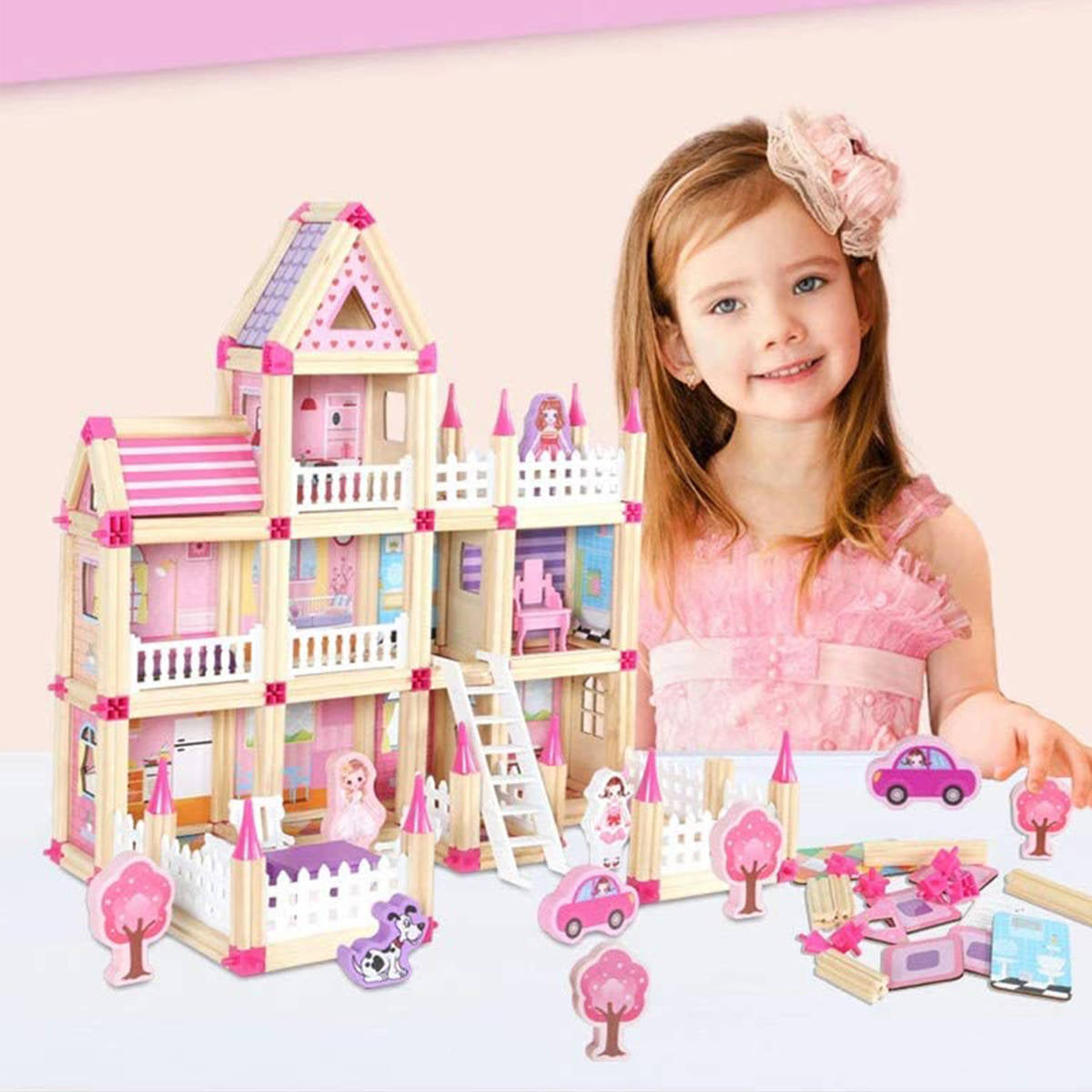 Assembling Princess Wooden House For A GIRL CONSTRUCTION BLOCKS TOY 298pcs