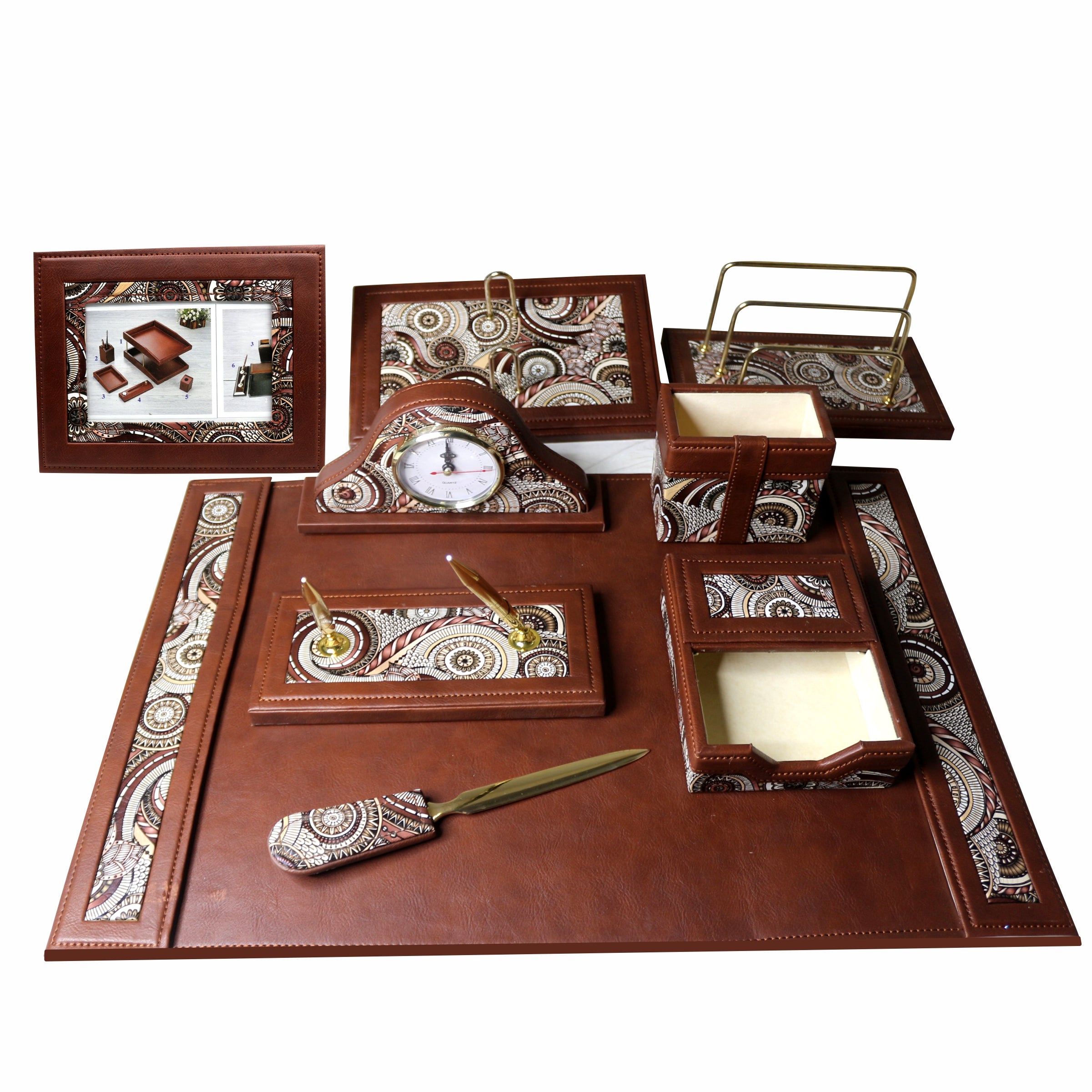 Sensa Luxury Executive Wooden Table Organizer 11pcs Set