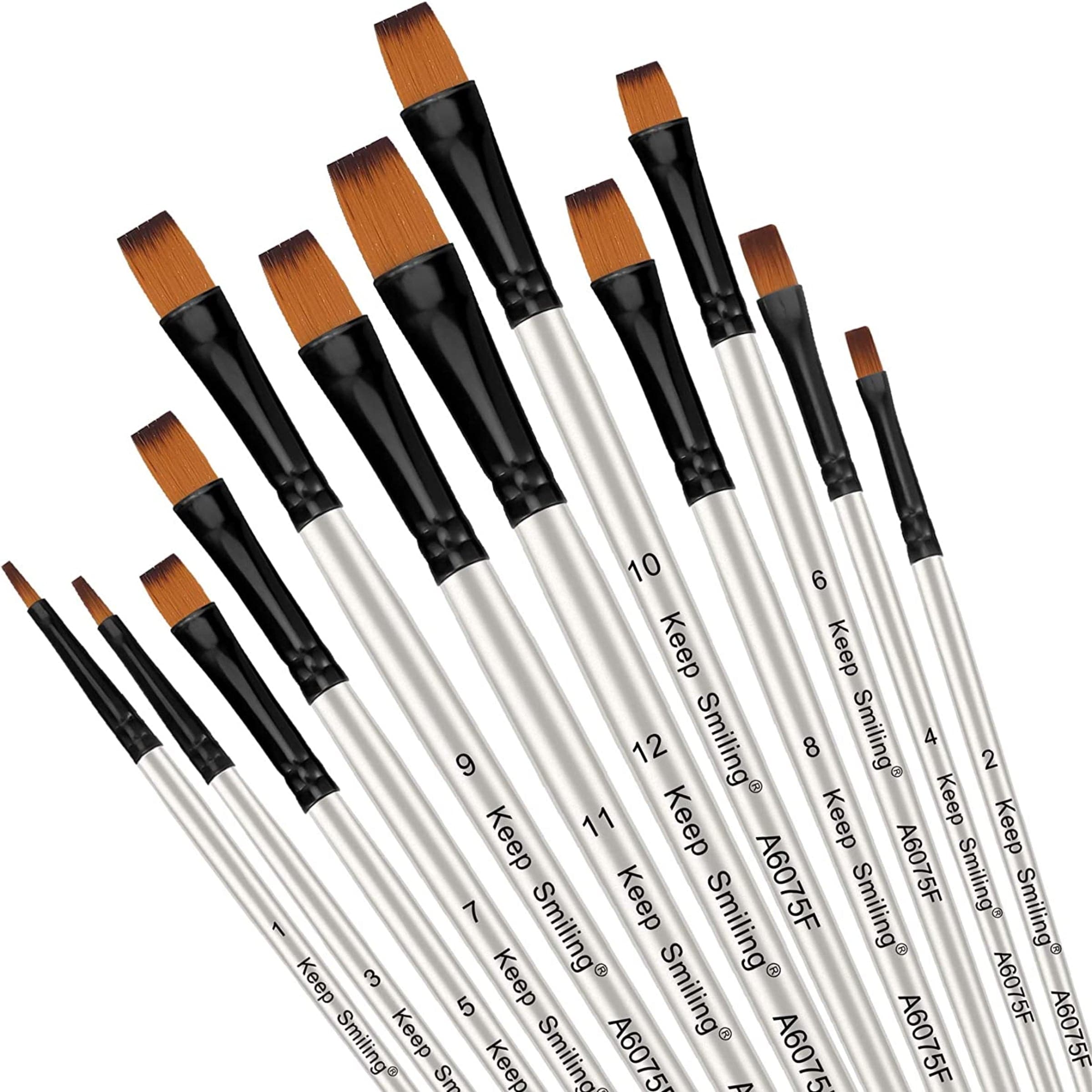 Keep Smiling Professional Flat Tip Paint Brush Pack Of 12