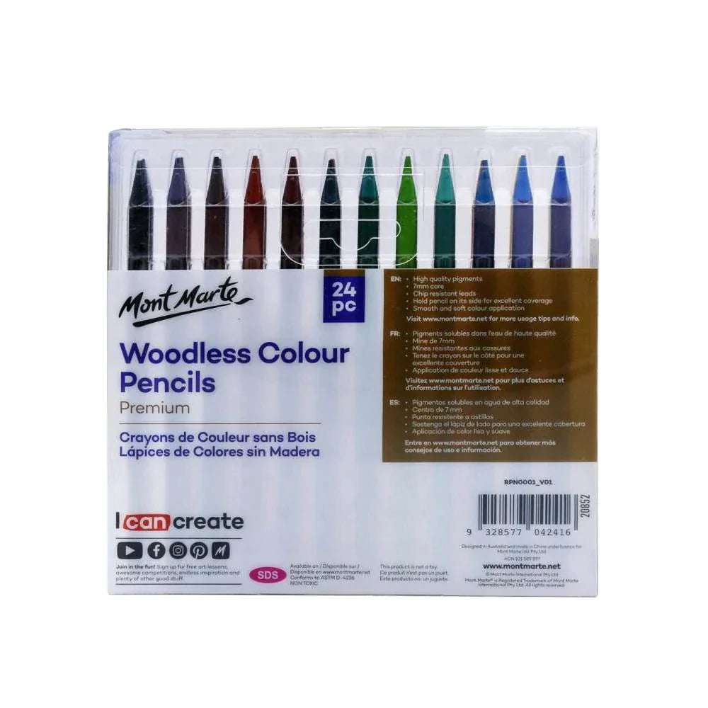 Mont Marte Woodless Colour Pencils Premium 24pc