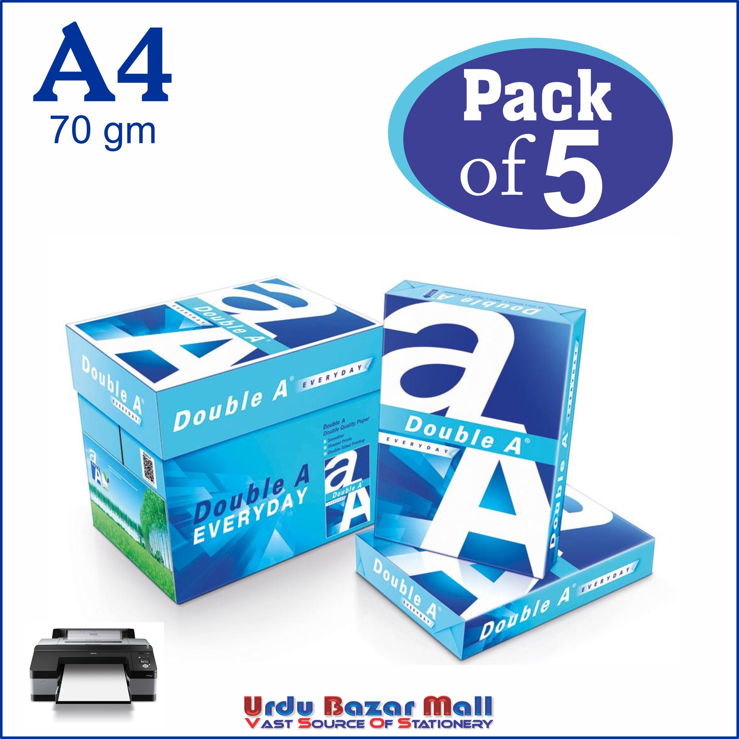 Buy Now Double A Paper Ream A4 70gm ( Pack of 5 )