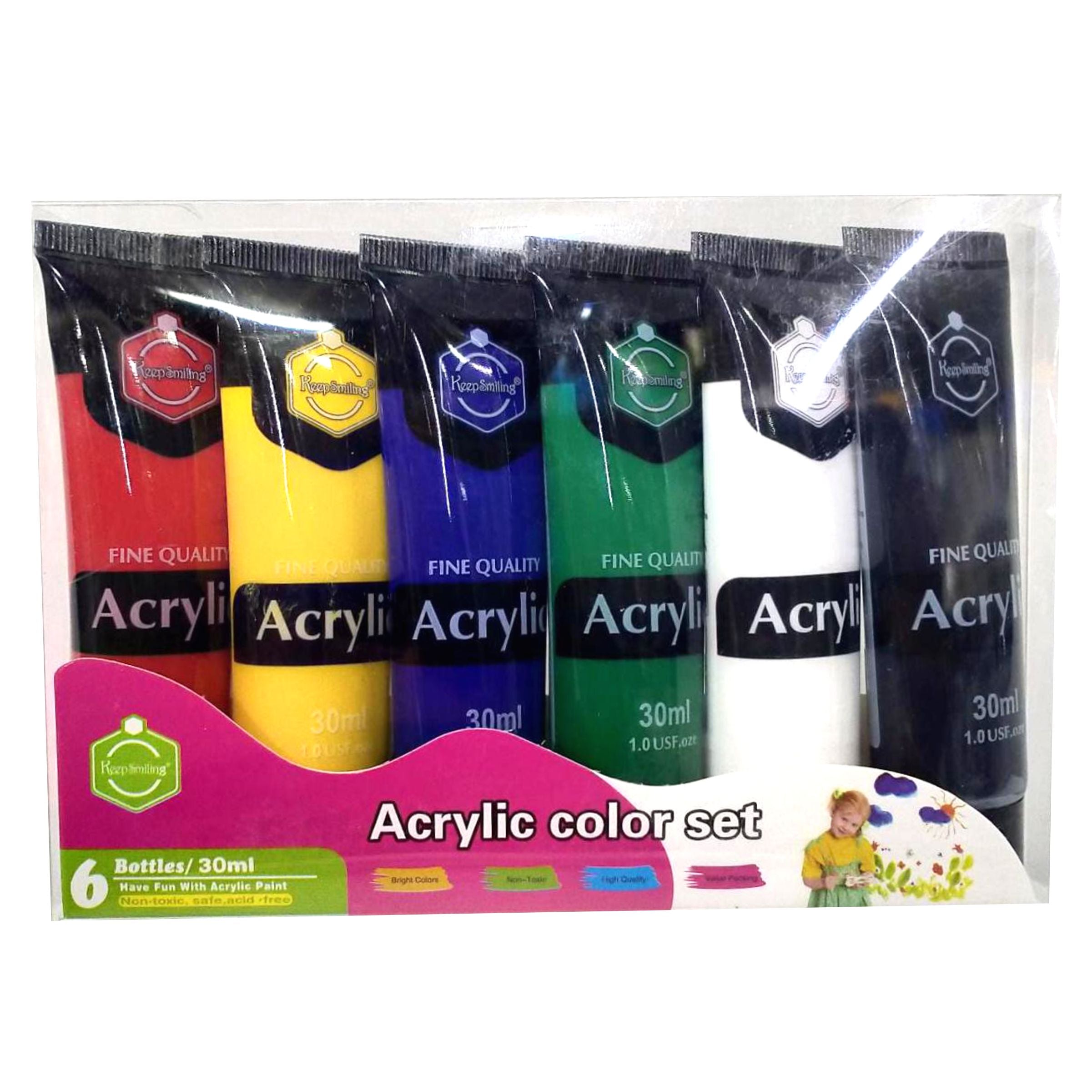 Keep Smiling Acrylic Paints 30ml Pack of 6