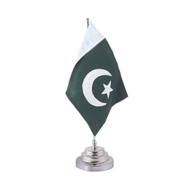 Pakistan Table Flag, Stainless Steel, Embroidered Valvet Executive Look